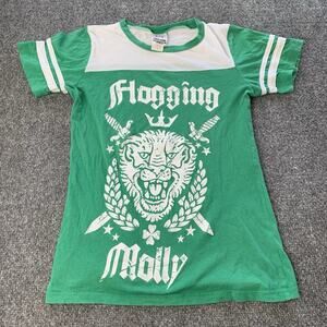 Vintage Flogging Molly Lion Head Band Shirt Women’s Small Green White Made USA